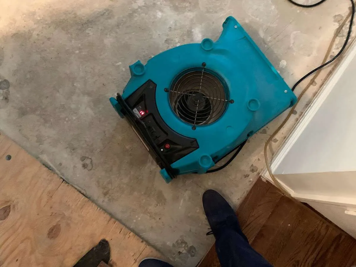 Air mover drying subfloor during Commercial Water Damage Restoration in Jasmine Estates